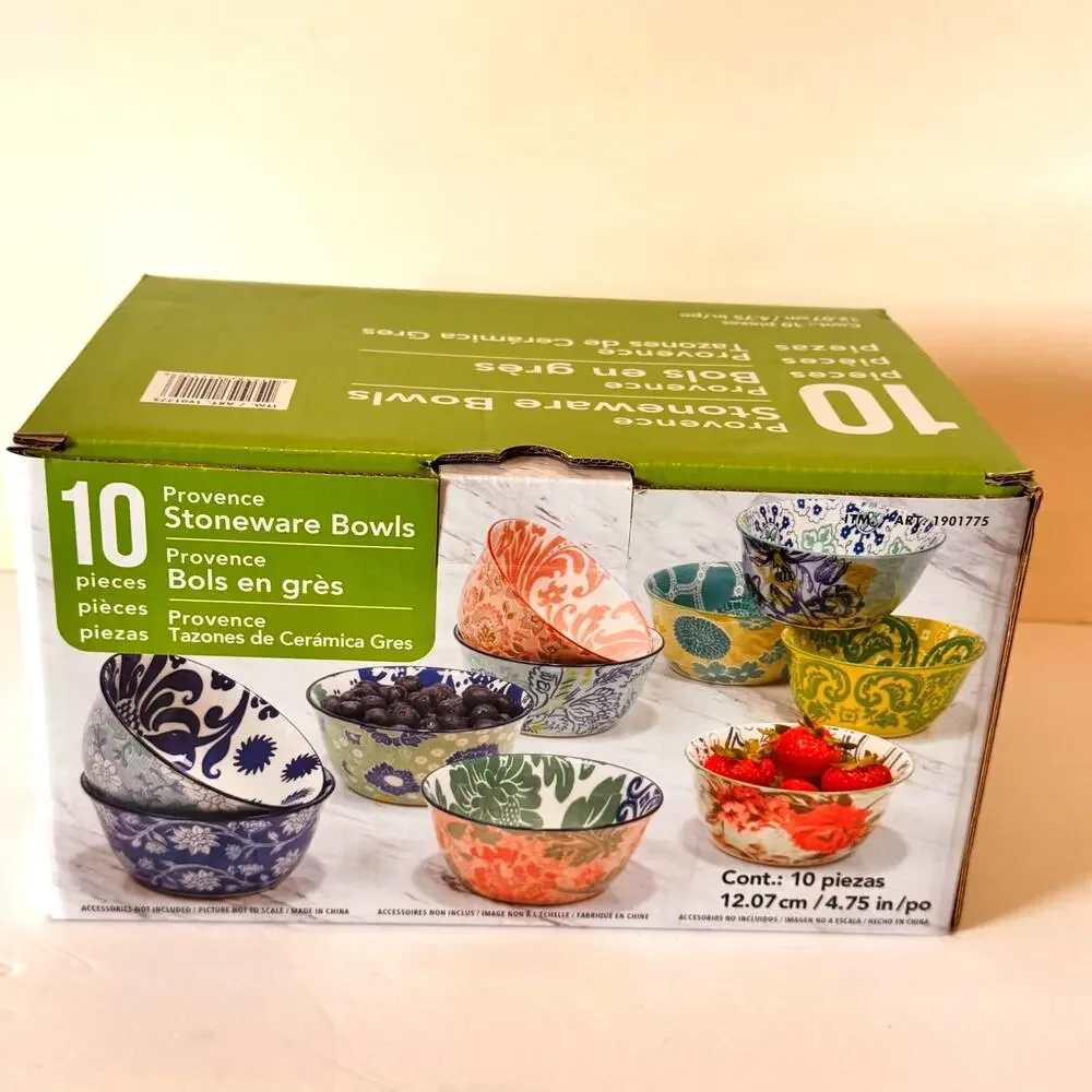Provence Stoneware 10 Piece Ceramic Bowl Set Multi Patterned Multicolor NIB
